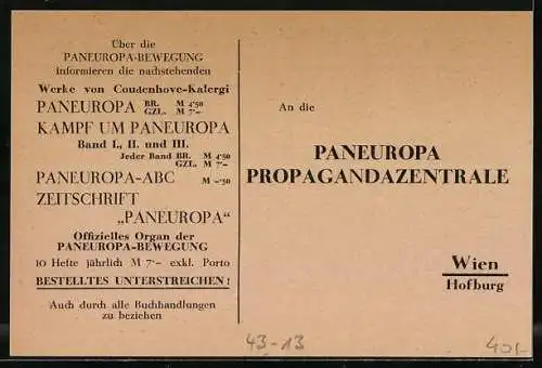 AK Paneuropa-Union, Präsident R. N. Coudenhove-Kalergi, Ich trete der Paneuropa-Union bei