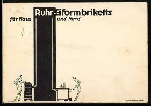 AK Reklame für Ruhr-Eiformbriketts für Haus und Herd