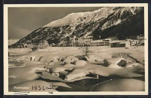 AK Pontresina, Ortspanorama im Winter
