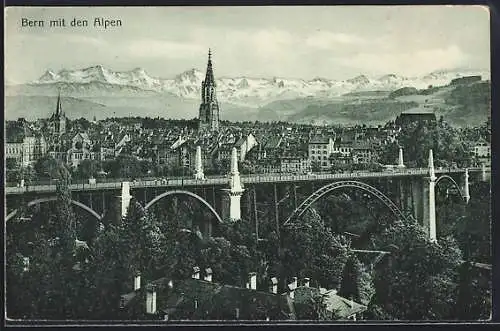 AK Bern, Gesamtansicht mit Viadukt und Alpen