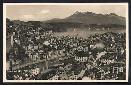 AK Luzern, Totalansicht mit Brücken und Rigi-Blick aus der Vogelschau