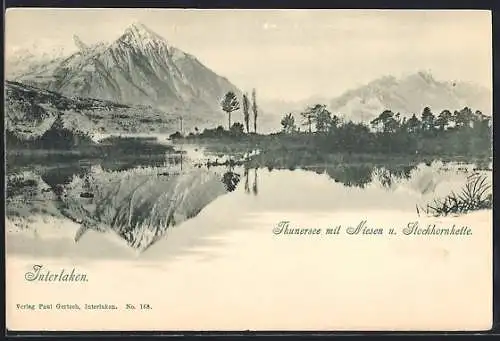 AK Interlaken, Thunersee mit Niesen u. Stockhornkette
