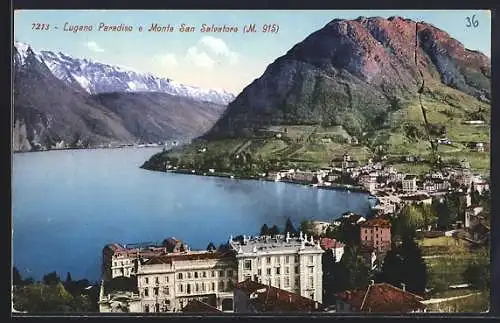 AK Lugano-Paradiso, Ortsansicht mit Monte San Salvatore