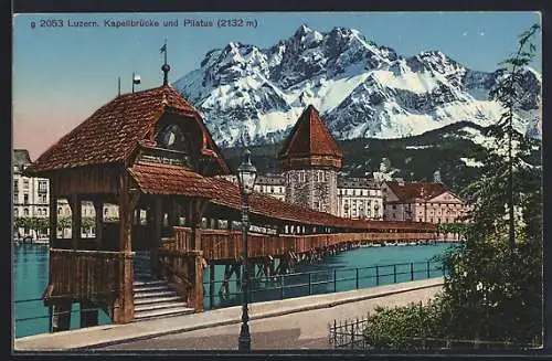 AK Luzern, Kapellbrücke und Pilatus