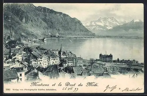 AK Montreux, Ortsansicht mit Dent du Midi aus der Vogelschau