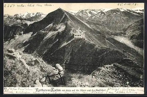 AK Rothorn-Kulm, Blick zum Ort, auf die Alpen und das Haslital