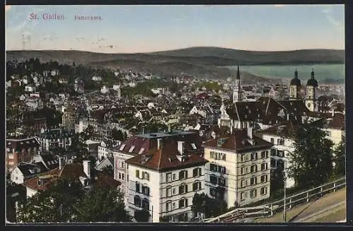 AK St. Gallen, Panorama mit Seeufer