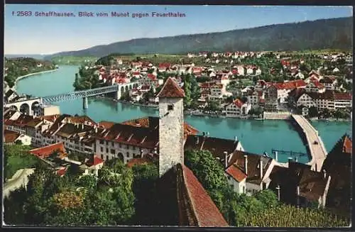 AK Schaffhausen, Blick vom Munot gegen Feuerthalen, mit Brücken