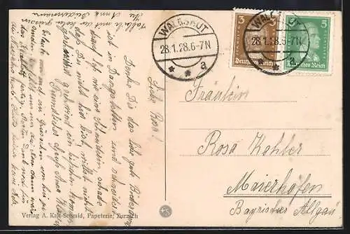 AK Zurzach, Totalansicht mit Fluss und Küssaburg aus der Vogelschau