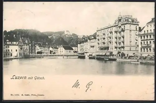 AK Luzern, Ortsansicht mit Gütsch vom Wasser aus