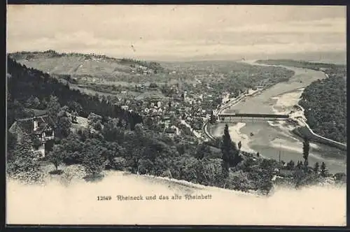 AK Rheineck, Ortsansicht mit altem Rheinbett und Brücke