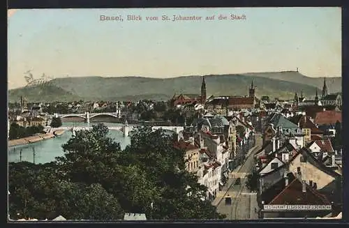 AK Basel, Stadtansicht vom St. Johanntor aus