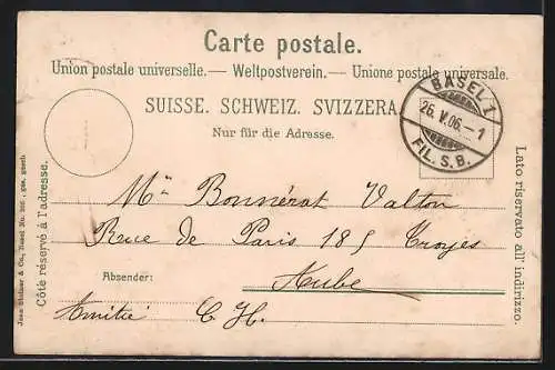 AK Basel, Rheinpartie mit zwei Frauen und Jungen