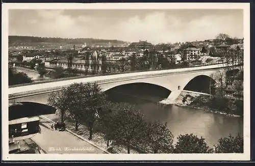 AK Zürich, Kornhausbrücke und Stadtansicht aus der Vogelschau