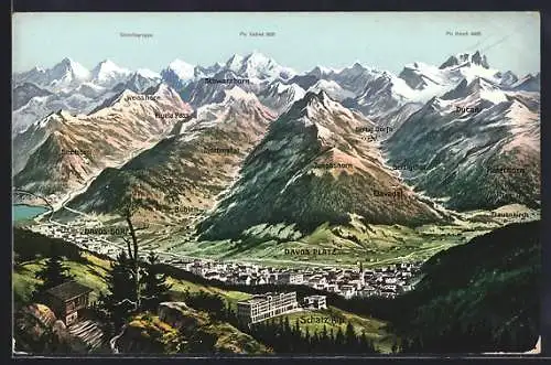 AK Davos, Bergpanorama mit Davos-Platz
