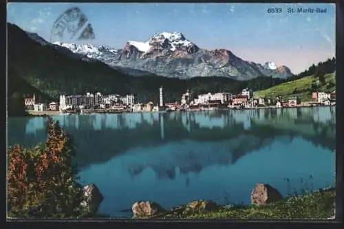 AK St. Moritz-Bad, Ortspanorama vom Wasser aus