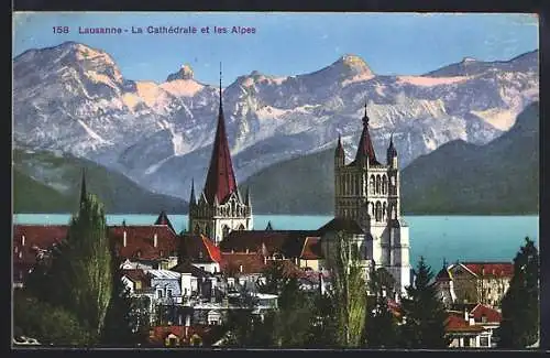 AK Lausanne, La Cathedrale et les Alpes