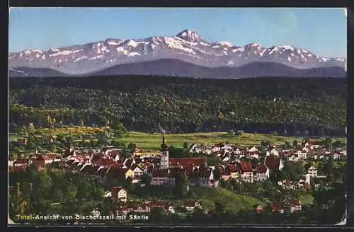 AK Bischofszell, Totalansicht mit Säntis aus der Vogelschau