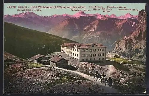 AK Gemmi, Hotel Wildstrubel mit den Alpen aus der Vogelschau