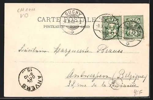 AK Ouchy, Ortspanorama vom Wasser aus, mit Segelbooten