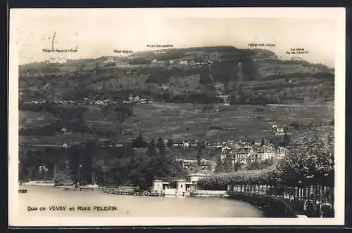 AK Vevey, Quai de Vevrey et Mont Pelegrin