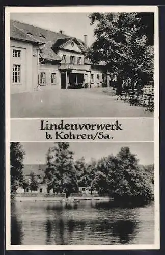 AK Lindenvorwerk bei Kohren, Gasthaus, Uferpartie