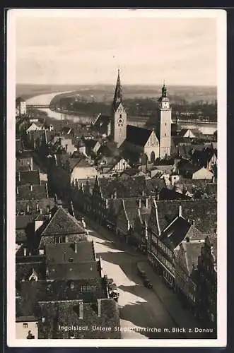 AK Ingolstadt, Stadpfarrkirche mit Blick zur Donau