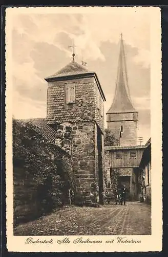 AK Duderstadt, Alte Stadtmauer mit Westerturm