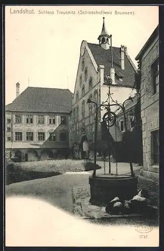 AK Landshut, Schloss Trausnitz, Schlosshof mit Brunnen