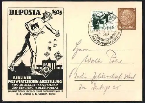 Künstler-AK Berliner Postwertzeichen-Ausstellung Beposta 1935, Ganzsache