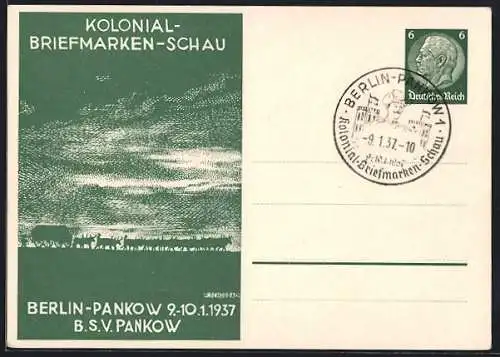 AK Berlin-Pankow, Kolonial-Briefmarken-Schau 1937, Ganzsache