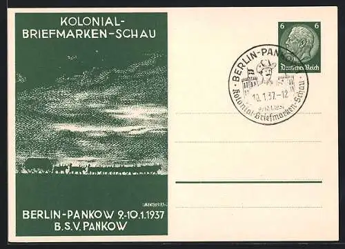AK Berlin-Pankow, Kolonial-Briefmarken-Schau 1937, Ganzsache