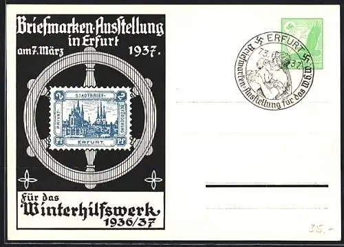 Künstler-AK Erfurt, Briefmarkenausstellung 1937 für das Winterhilfswerk 1936/37, Ganzsache