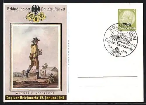 Künstler-AK Tag der Briefmarke 1941, Reichsbund der Philatelisten eV, Briefträger, Ganzsache