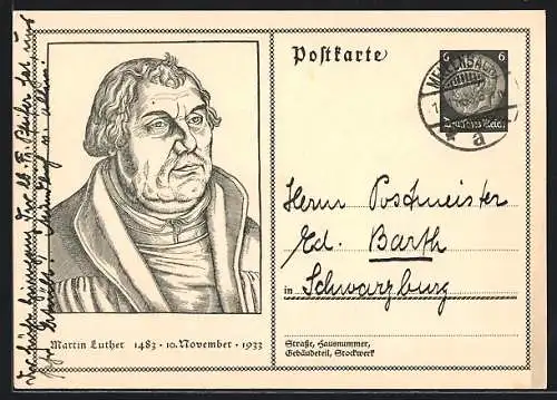 Künstler-AK 450. Geburtstag Martin Luther 1933, Ganzsache