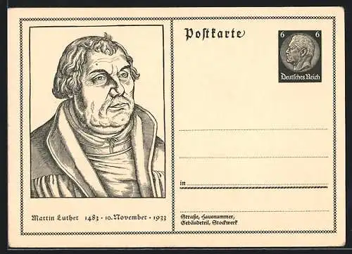 Künstler-AK 450. Geburtstag Martin Luther 1933, Ganzsache