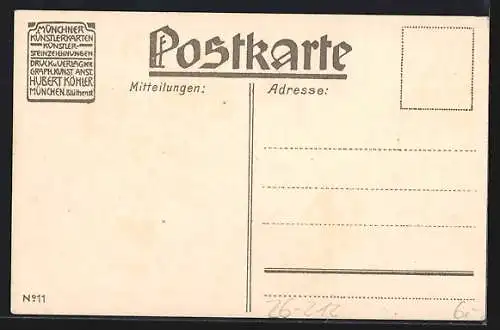 Künstler-Lithographie Paul Hey: Postillon auf dem Kutschbock, Morgenfahrt