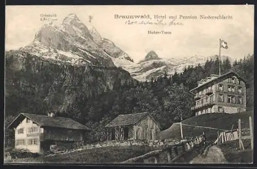 AK Braunwald, Hotel-Pension Niederschlacht und Hoher Turm