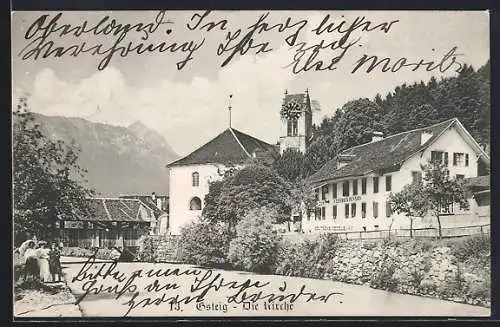 AK Gsteig, Kirche und Gasthaus Steinbock Pension