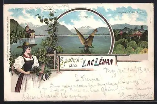 Lithographie Lausanne, Gengersee, Lausanne et les Alpes de savoie, Chillon