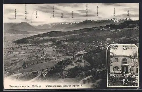 AK Walzenhausen /Appenzell, Panorama von der Maldegg, Gasthaus Maldegg, Bes. J. Niederer