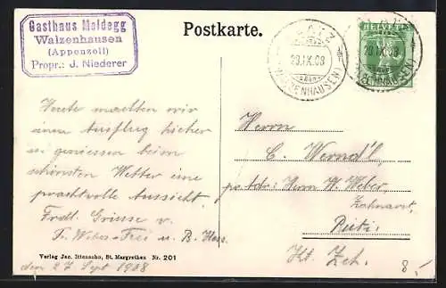 AK Walzenhausen /Appenzell, Panorama von der Maldegg, Gasthaus Maldegg, Bes. J. Niederer
