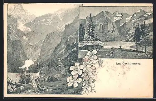 Künstler-AK Emil Lauterburg: Am Öschinensee, Ortspartien