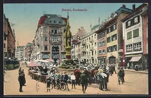 AK Basel, Fischmarkt mit Zahnarzt und Leuten