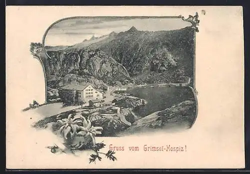 AK Grimsel, Ansicht vom Hospiz zwischen Bergen am See