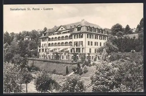 AK Luzern, Sanatorium St. Anna mit Gartenanlage