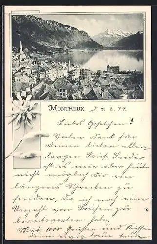 AK Montreux, Blick über die Dächer, Edelweiss