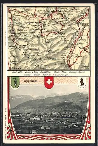 AK Appenzell, Ortspanorama, Stadtwappen, Landkarte