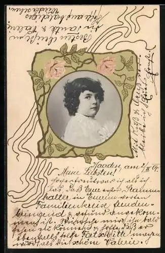 Foto-Collage-AK Kind mit dunklen Locken