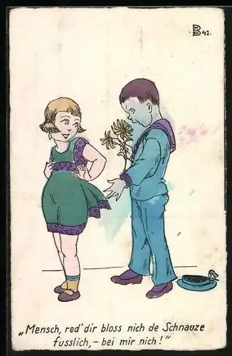 Künstler-AK Berlin, Berliner Gören beim Flirt